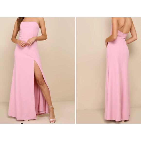 LULU'S SZ S Night of Compliments Rose Pink Strapless Bustier Maxi Dress B68 - Picture 1 of 9